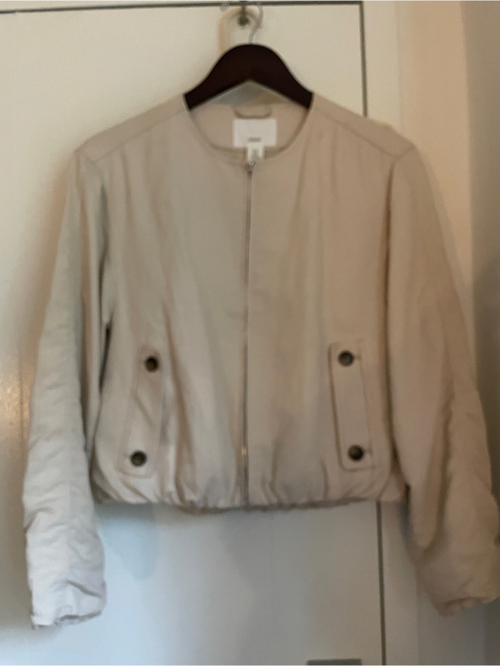 Zara Blush Pink Linen Zip-Front Bomber Jacket XS